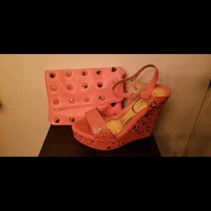 Wedge sandal and clutch